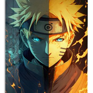 Fire and Frost Ninja Portrait – Premium Metal Wall Art