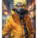 Masked Ninja in Golden Jacket metal wall art print