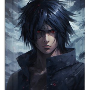 Crimson-Eyed Haze Warrior – Premium Metal Wall Art
