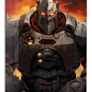 Ember-Eyed Battle Mech – Premium Metal Wall Art