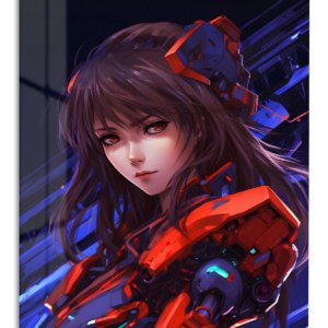 Crimson Mecha Guardian – Premium Metal Wall Art