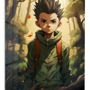 Forest Explorer with Spiked Hair – Premium Metal Wall Art