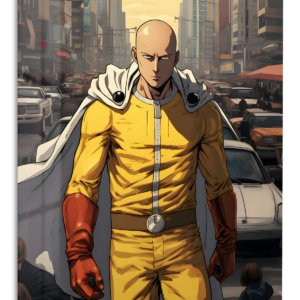 Yellow-Suited City Hero – Premium Metal Wall Art
