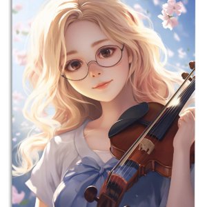 Springtime Violinist – Premium Metal Wall Art