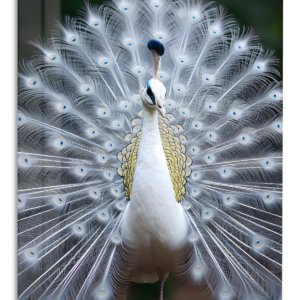 White Peacock in Full Display – Premium Metal Wall Art