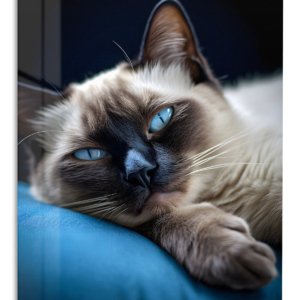 Blue-Eyed Cat Resting – Premium Metal Wall Art