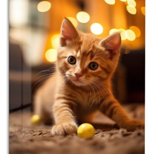 Golden Light Kitten – Premium Metal Wall Art