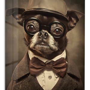 Dapper Dog in Glasses – Premium Metal Wall Art