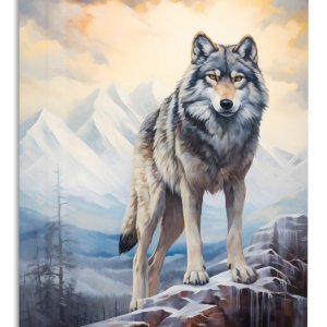 Wolf Above the Winter Valley – Premium Metal Wall Art