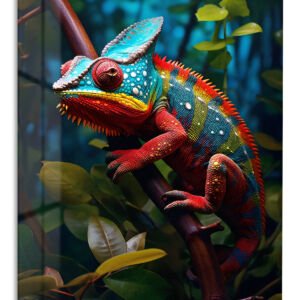 Vibrant Jungle Chameleon – Premium Metal Wall Art