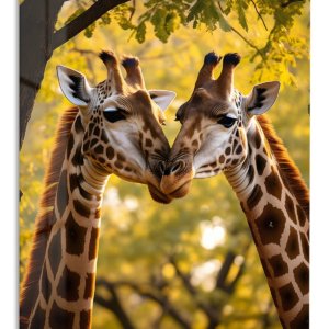 Giraffe Nuzzle at Golden Hour – Premium Metal Wall Art
