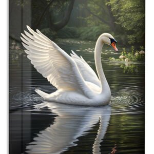 Graceful Swan in Forest Waters – Premium Metal Wall Art