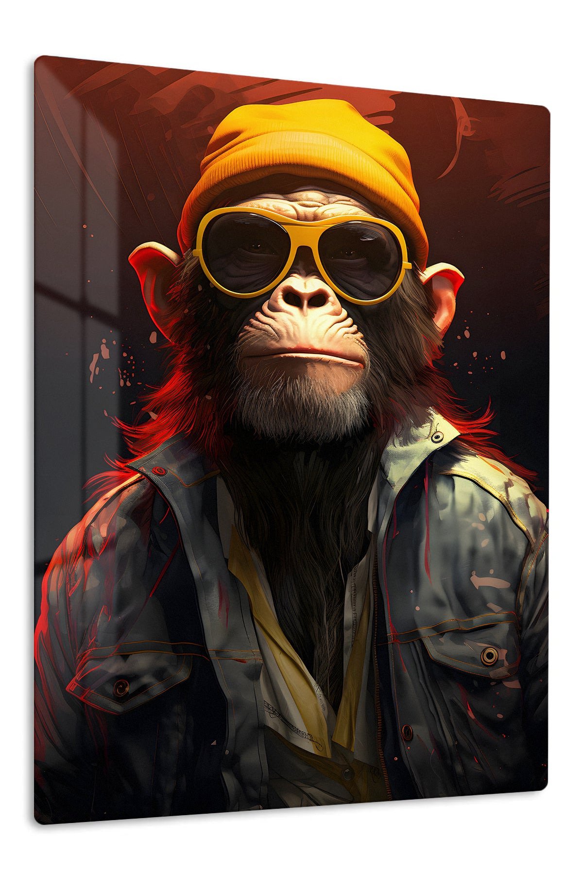 Cool Chimpanzee in Yellow Beanie metal wall art print