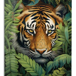 Jungle Tiger Gaze – Premium Metal Wall Art