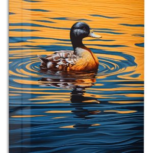 Duck on Amber Water – Premium Metal Wall Art