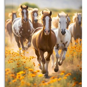 Golden Meadow Horse Herd – Premium Metal Wall Art
