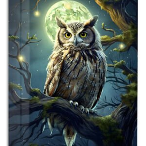 Moonlit Forest Owl – Premium Metal Wall Art