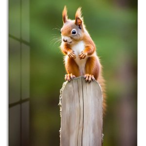 Curious Squirrel on a Garden Post – Premium Metal Wall Art
