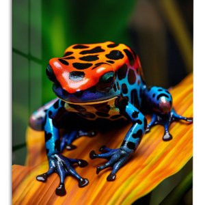 Vivid Spotted Frog on Orange Leaf – Premium Metal Wall Art