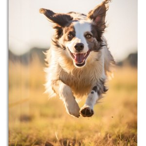 Joyful Collie in Golden Field – Premium Metal Wall Art