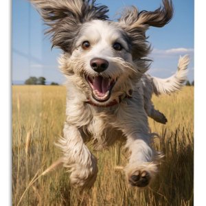 Joyful Dog in Golden Field – Premium Metal Wall Art