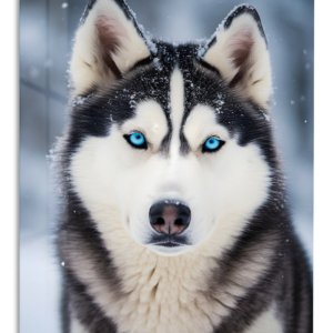 Blue-Eyed Husky in Snow – Premium Metal Wall Art