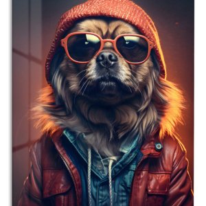 Cool Dog in Red Beanie – Premium Metal Wall Art