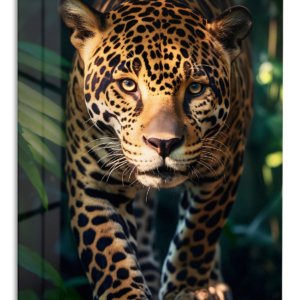 Watchful Jaguar in the Jungle – Premium Metal Wall Art