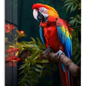 Scarlet Macaw in the Rainforest – Premium Metal Wall Art
