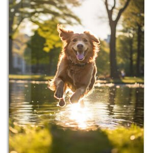 Golden Retriever Water Sprint – Premium Metal Wall Art