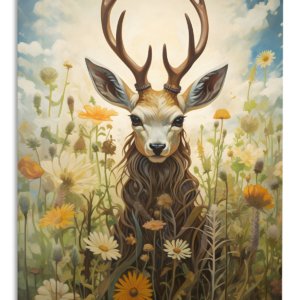 Antlered Deer in a Wildflower Meadow – Premium Metal Wall Art