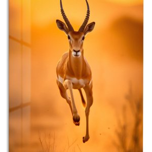 Leaping Antelope at Sunset – Premium Metal Wall Art