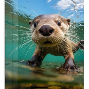 Curious Otter Underwater – Premium Metal Wall Art