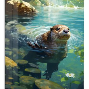 Sunlit River Otter – Premium Metal Wall Art