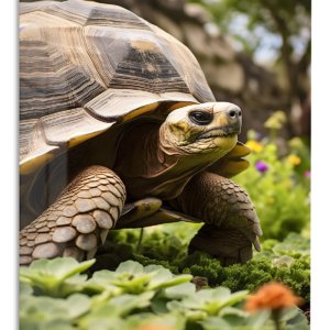 Tortoise in a Sunlit Garden – Premium Metal Wall Art
