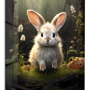 Sunlit Forest Bunny – Premium Metal Wall Art