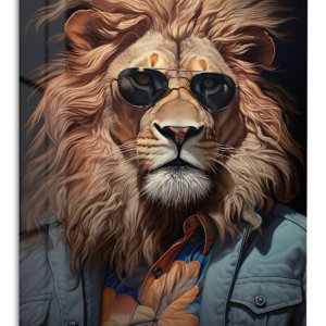 Cool Lion in Sunglasses – Premium Metal Wall Art