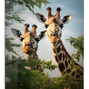 Curious Giraffe Pair – Premium Metal Wall Art