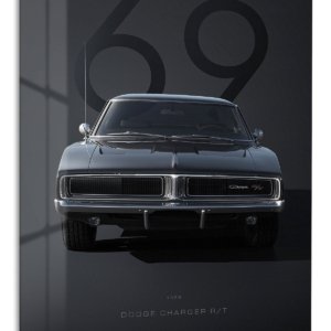 1969 Black Dodge Charger R/T – Premium Metal Wall Art