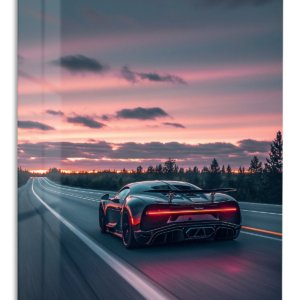 Neon Supercar Sunset Drive – Premium Metal Wall Art
