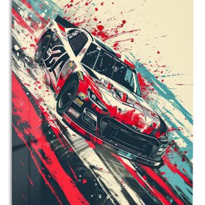 Red White Stock Car Splash – Premium Metal Wall Art