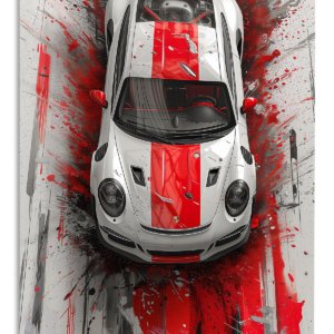 Red Stripe Sports Car Top View – Premium Metal Wall Art