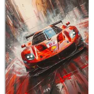 Red Endurance Race Car Motion – Premium Metal Wall Art