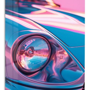 Neon Classic Sports Car Headlight – Premium Metal Wall Art
