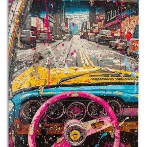 Pop Art Sports Car City Drive – Premium Metal Wall Art