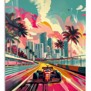Retro Formula Racing Miami – Premium Metal Wall Art