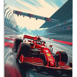Red Racing Car at the Starting Grid – Premium Metal Wall Art