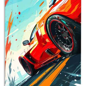 Red Sports Car Rush – Premium Metal Wall Art