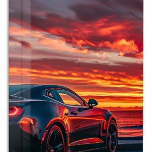 Midnight Sports Coupe at Sunset – Premium Metal Wall Art