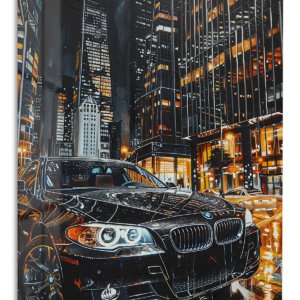 Rainy City Luxury Sedan – Premium Metal Wall Art